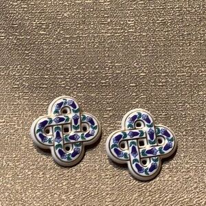 Avon Vintage 1990 Porcelain Basket Weave Celtic Earrings.